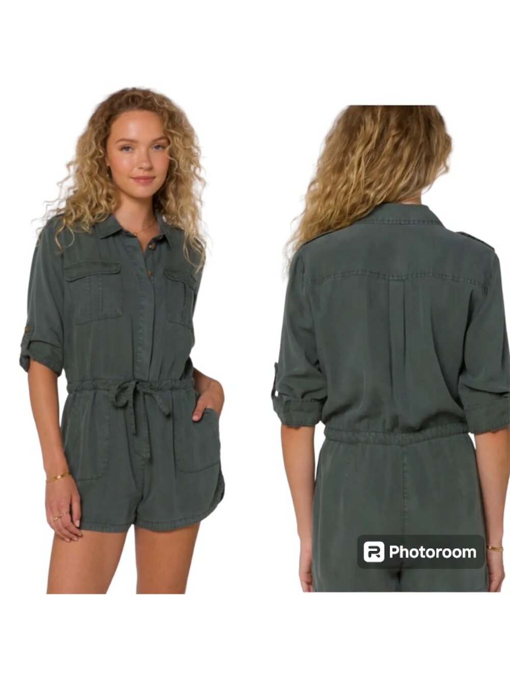 Velvet Heart Luba Tencel Utility Romper Sage Green - Size Large